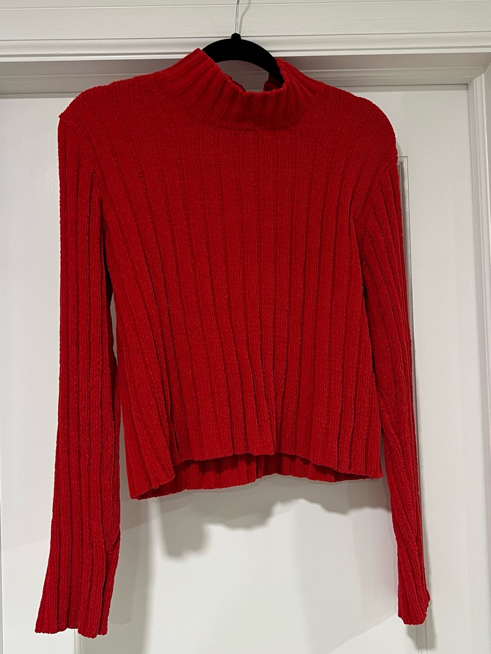 Women's Red Ribbed Mock Turtleneck Sweater